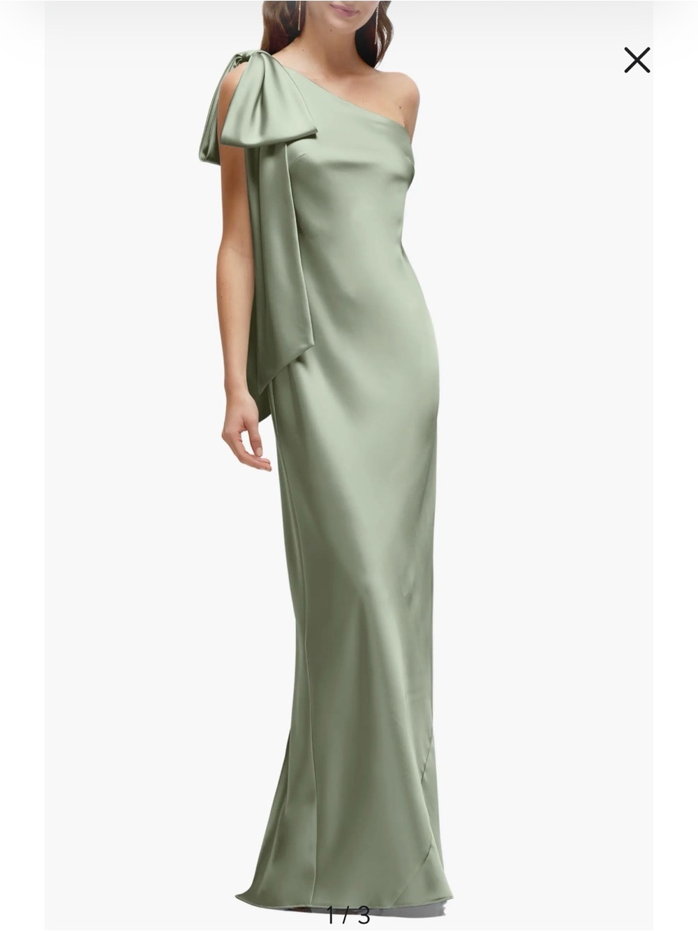 After Six Olive Green One-Shoulder Gown with Draped Bow NWOT
